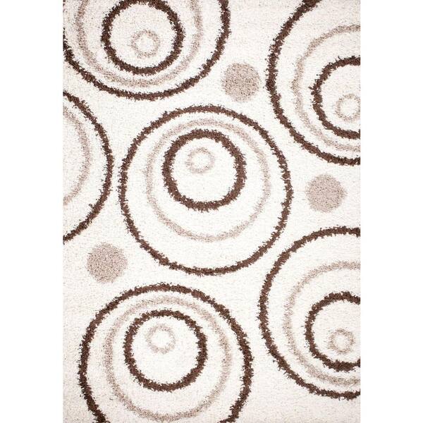 Concord Global Trading Shaggy Circles Natural 3 ft. x 5 ft. Area Rug