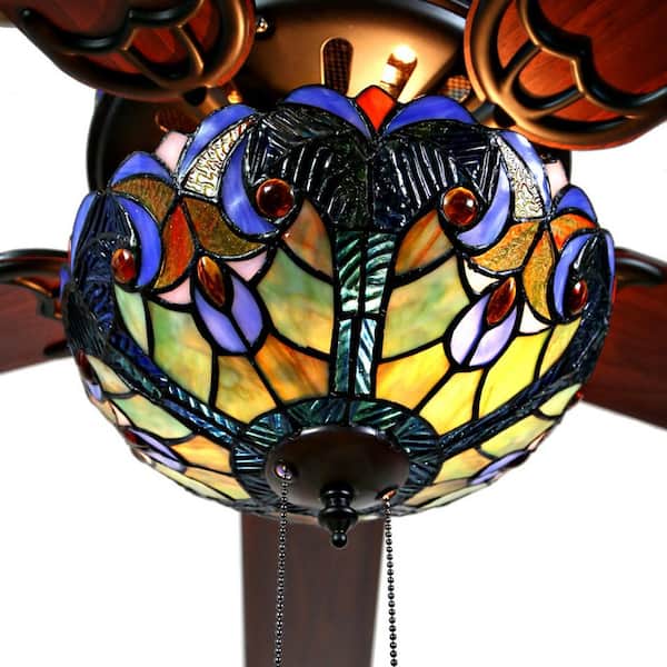 River Of Goods Halston 52 In Blue Tiffany Stained Glass Led Ceiling Fan With Light 20064 The Home Depot - Tiffany Glass Shades For Ceiling Fans