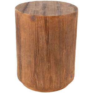 Brown Round Magnesium Oxide Block Outdoor Accent Table with Natural Textured Wood Grain