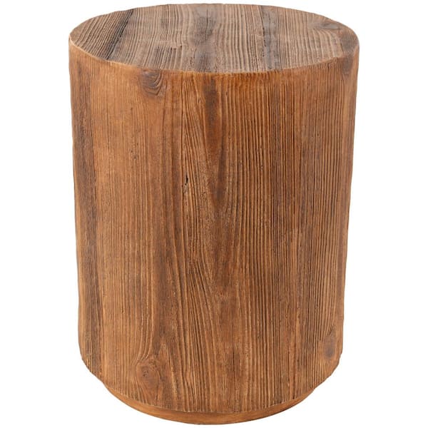 Litton Lane Brown Round Magnesium Oxide Block Outdoor Accent Table with Natural Textured Wood Grain