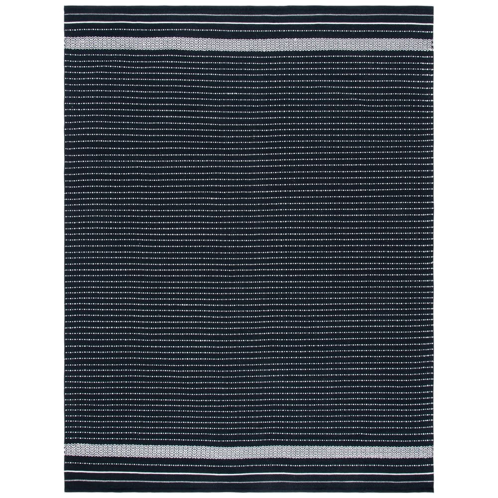 Nomadic Charm Handwoven Black Stripe Cotton Area Rug 8' x 10'