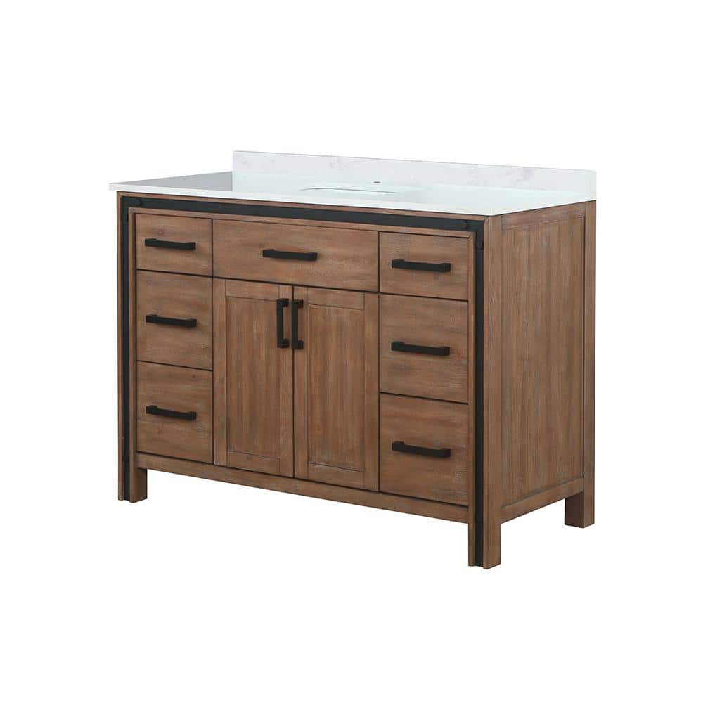 Ziva 48" Rustic Barnwood Single Sink Bathroom Vanity with White Quartz Top