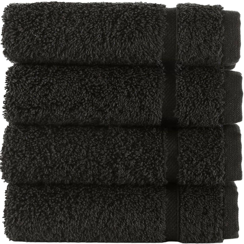 4-Piece 100% Cotton Premium Black Washcloths-Quick-Dry, High Absorbent Bath