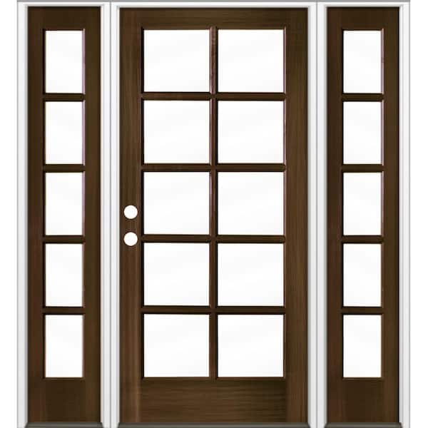 64 in. x 80 in. French RH Full Lite Clear Glass Black Stain Hemlock Prehung Front Door with DSL