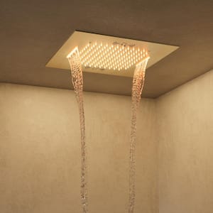 AuroraCascade LED Shower System 15-Spray Ceiling Mount 20 in. Fixed 3 Jets Handheld 2.5 GPM in Brushed Gold