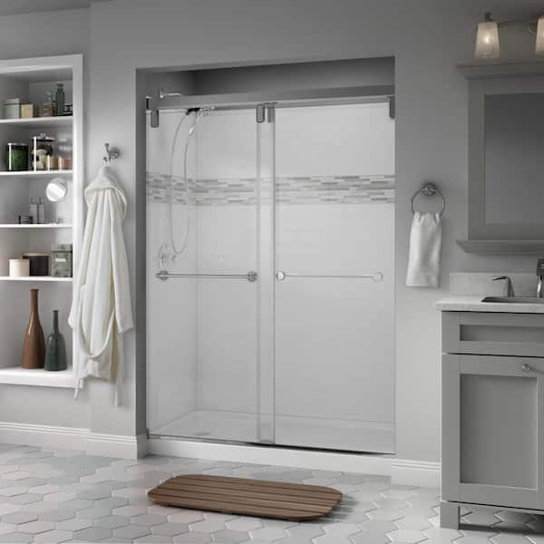 Delta Crestfield Mod 50-1/8 to 58-1/2 in. W x 71-1/2 in. H Soft-Close Frameless Sliding Shower Door, Chrome, Clear Glass