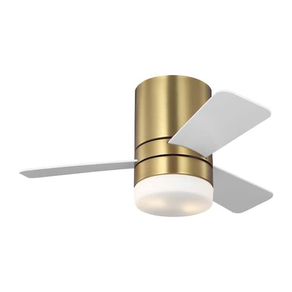 Era 32 in.Burnished Brass Flush Mount Standard Ceiling Fan with Matte White Blades, Light Kit and Remote