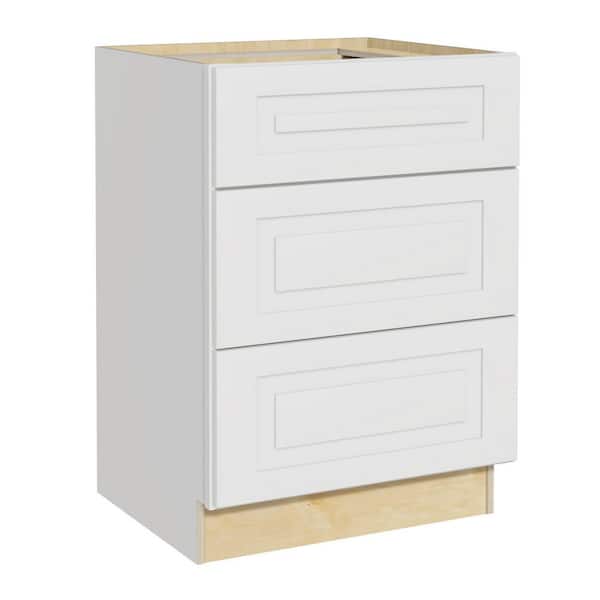 Home Decorators Collection Grayson 24 in. W x 24 in. D x 34.5 in. H Assembled Plywood Drawer Base Kitchen Cabinet in Pacific White with Soft Close