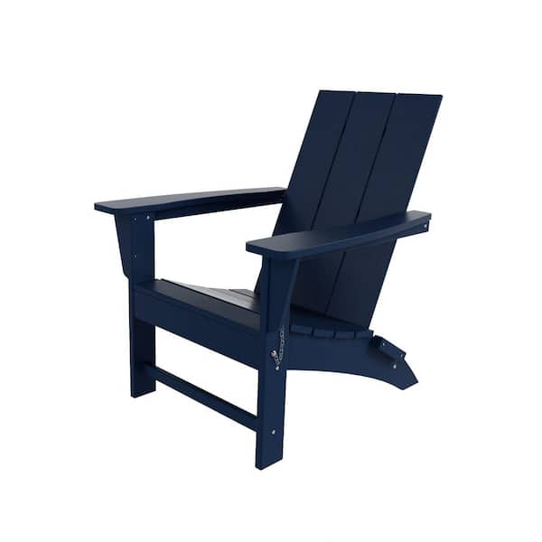 Shoreside Outdoor Patio Fade Proof Modern Folding Plastic Adirondack Chair in Navy Blue