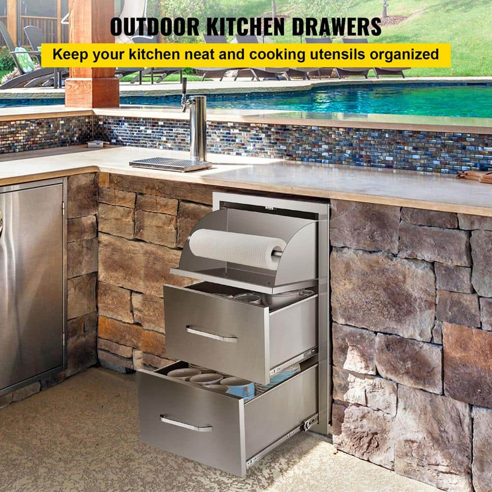 Stainless Steel Outdoor Kitchen Drawers with Paper Towel Holder