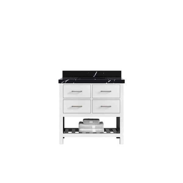 Willow Collections Parker 36 in. Single Sink Freestanding White Bath Vanity with Calacatta Black Qt. Top Unassembled