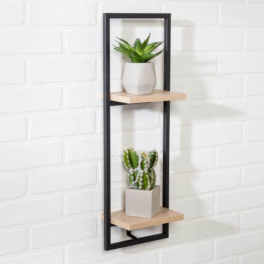 Airy Steel 2-Tier Black Floating Wall Shelf