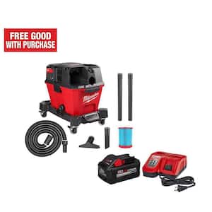 M18 FUEL 6 Gal. Cordless Wet/Dry Shop Vacuum W/Filter, Hose, Accessories and M18 8.0 Ah Battery and Rapid Charger Kit