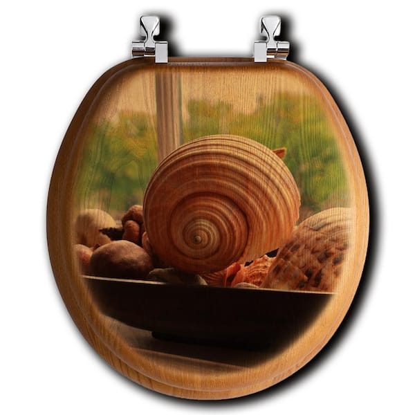Unbranded Shells on the Shelf Round Closed Front Toilet Seat in Oak Brown