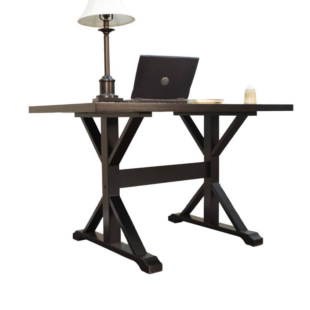 Antique Black Wood Rectangular Trestle Writing Desk