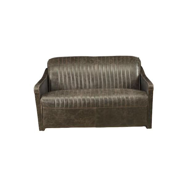 Acme Furniture Winchester 59 in. Distressed Espresso Leather 2-Seater Loveseat with Square Arms