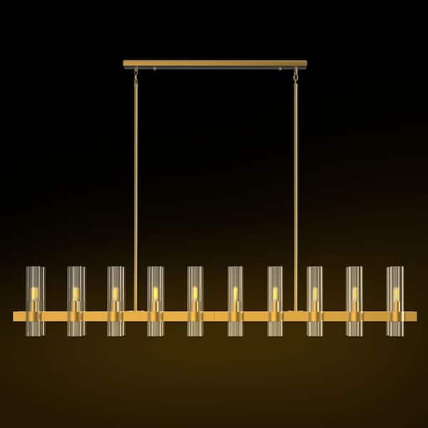 20-Light 68 in. Dimmable LED Gold Rectangular Glass Shade Chandelier, for Kitchen Island, Living room, Bedroom