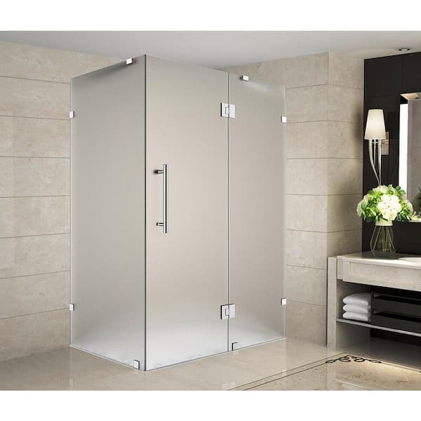 Aston Avalux 39 in. x 34 in. x 72 in. Completely Frameless Hinged Shower Enclosure with Frosted Glass in Chrome