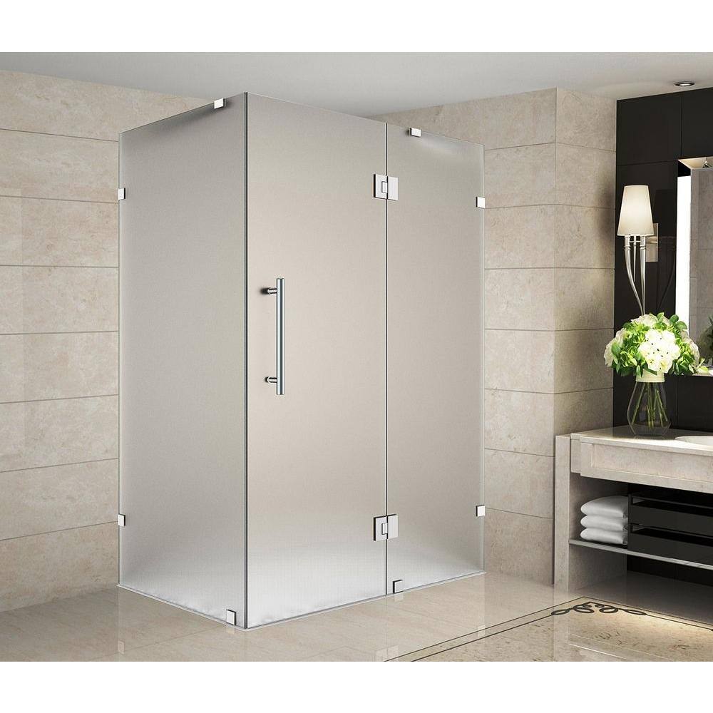 Avalux 72" Frosted Glass Frameless Hinged Shower Enclosure with Chrome Finish