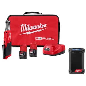 M12 FUEL 12V Lithium-Ion Brushless Cordless High Speed 1/4 in. Ratchet Kit W/M12 Bluetooth Jobsite Radio with Charger