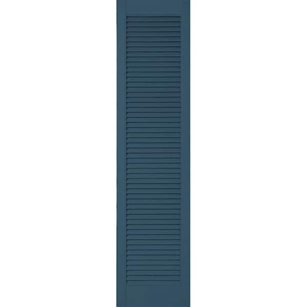 Ekena Millwork 12 in. x 39 in. Lifetime Vinyl Custom Straight Top All Open Louvered Shutters Pair Classic Blue