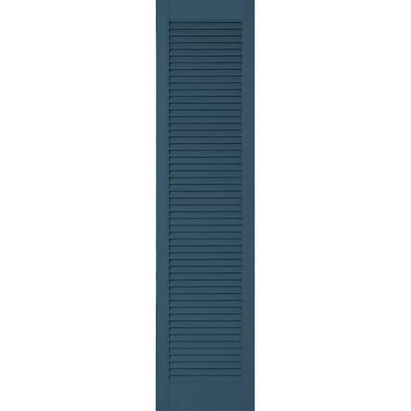 Ekena Millwork 14-1/2 in. x 96 in. Lifetime Vinyl Custom Straight Top All Open Louvered Shutters Pair Classic Blue