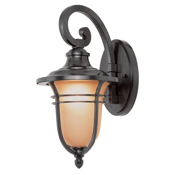 Bel Air Lighting 1-Light Rubbed Oil Bronze Outdoor Wall Lantern with Amber Frost Glass