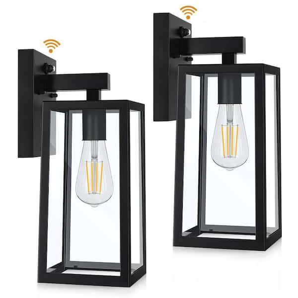 Modern Style 12.95 in. Black Dusk to Dawn Indoor/Outdoor Hardwired Wall Lantern Sconce with No Bulbs Included