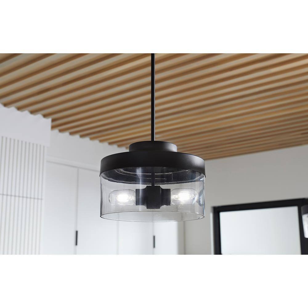 Purist Matte Black 18" Drum Pendant with Glass Shades