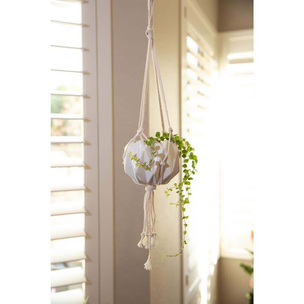 Matte White Ceramic Macrame 5'' Hanging Planter for Indoor & Outdoor