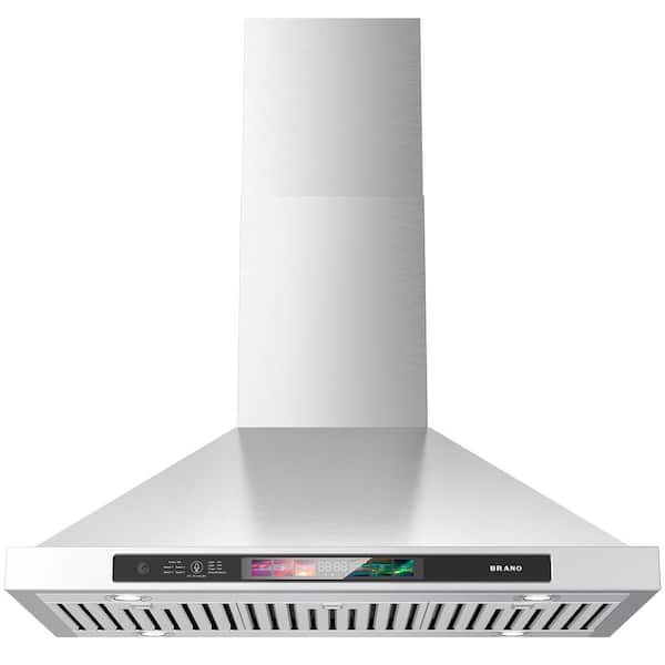 Unbranded 36 in. Convertible Wall Mounted Range Hood in Stainless Steel with 4 Speeds Exhaust Fan, Voice/Gesture/Touch Control
