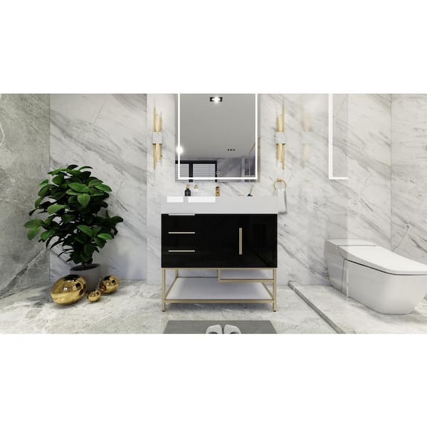 BV Better Vanity Bethany 36 in. W x 20 in. D x 36 in. H Single Sink Freestanding Bath Vanity in Gloss Black with White Acrylic Top