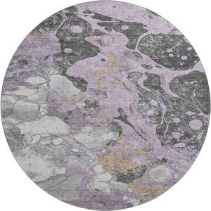 Mayfield Premium Machine Washable Abstract AMF1909 Lavender 8 ft. x 8 ft. Round Rug