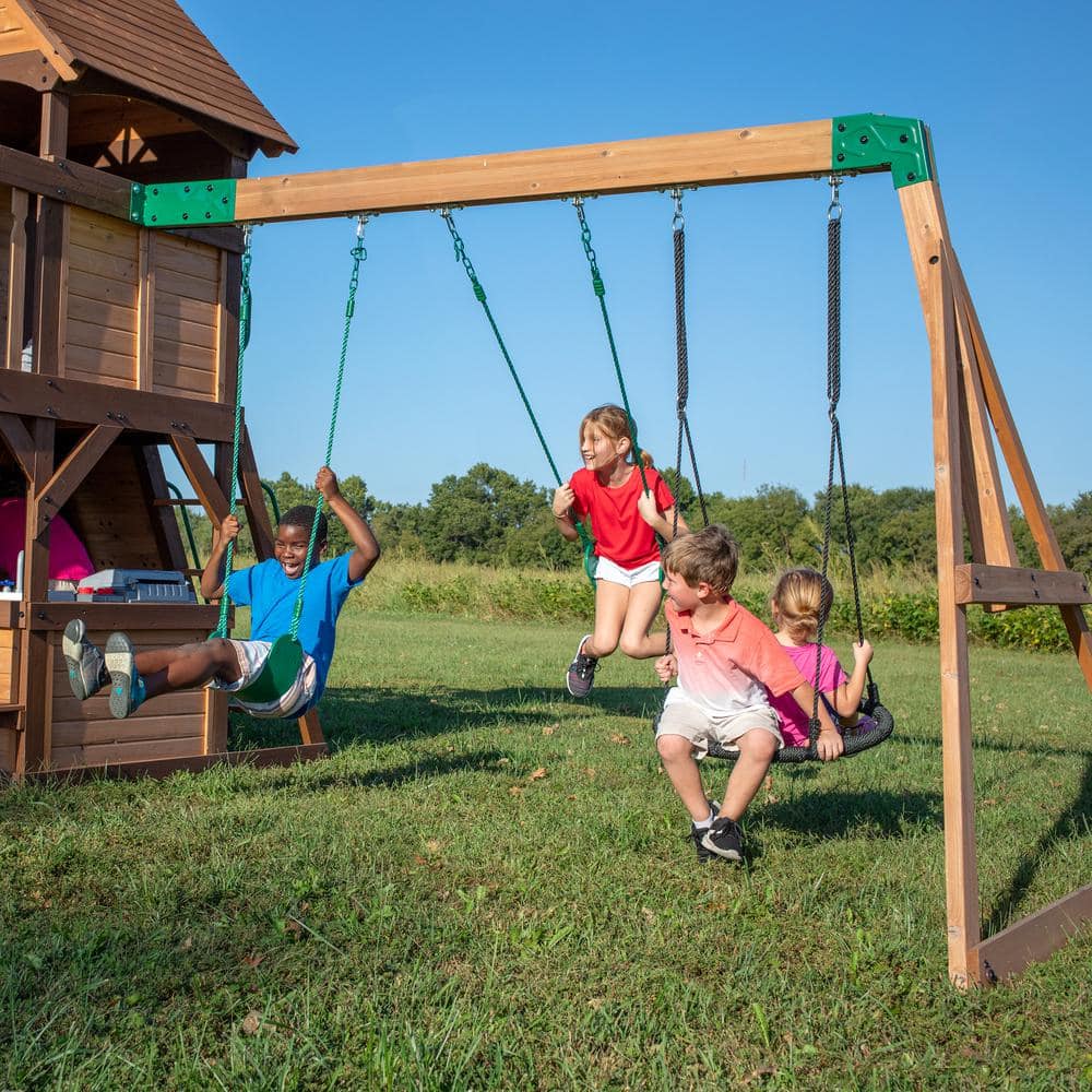 Cedar Cove Wooden Swing Set with Dual Slides and Swings
