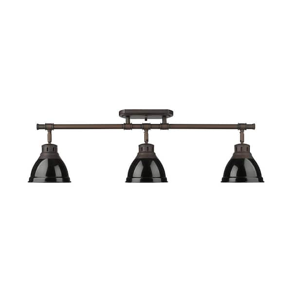 Golden Lighting Duncan 6.5 in. 3-Light Rubbed Bronze Semi-Flush Mount with Black Shade and No Bulbs Included