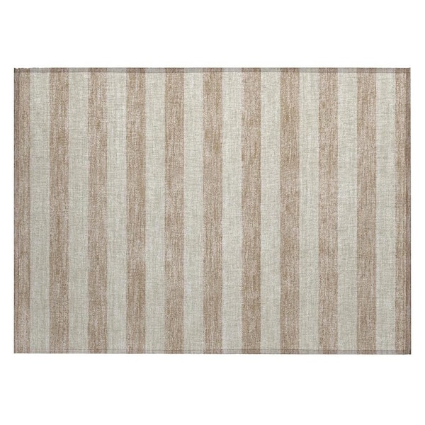 Beige 2 ft. x 3 ft. Woven Striped Polyester Rectangle Indoor/Outdoor Area Rug
