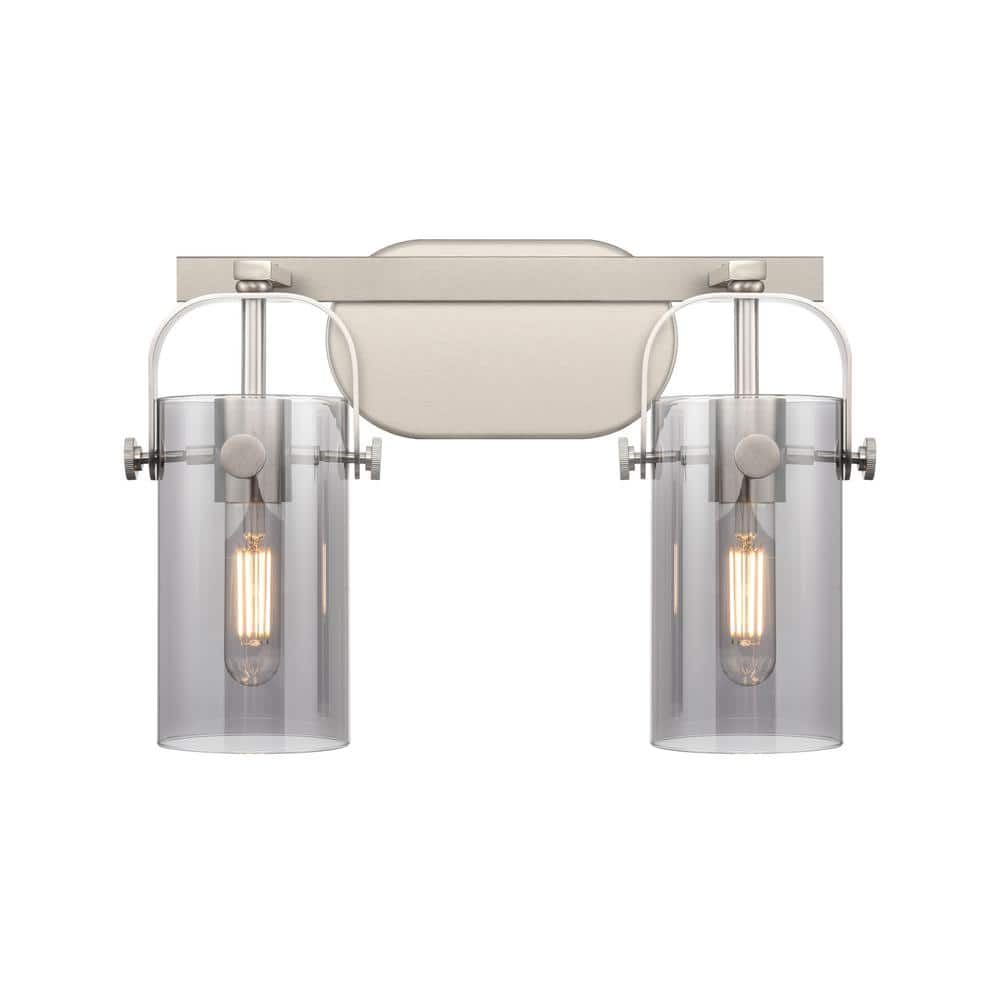 Pilaster II Cylinder 14.88 in. 2-Light Satin Nickel Vanity Light with Black Glass Shade price history on PriceWatchPro