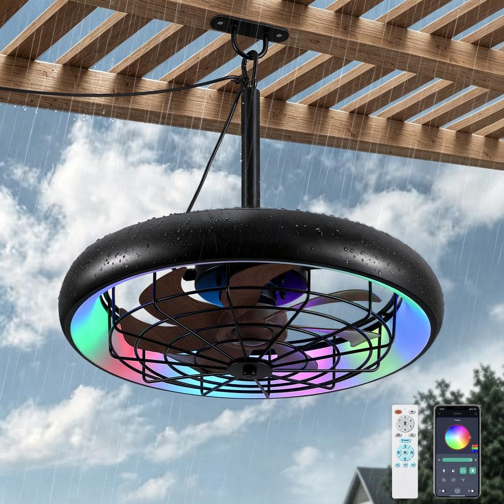 "20"" RGB+CCT Dimmable Outdoor Ceiling Fan, 6-Speed IP65 Waterproof, Remote/App Control, Black for Patio, Gazebo, Pergola" price history on PriceWatchPro