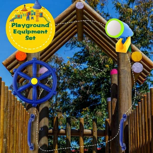 4-Piece Outdoor Playhouse Accessories Set with Steering Wheel