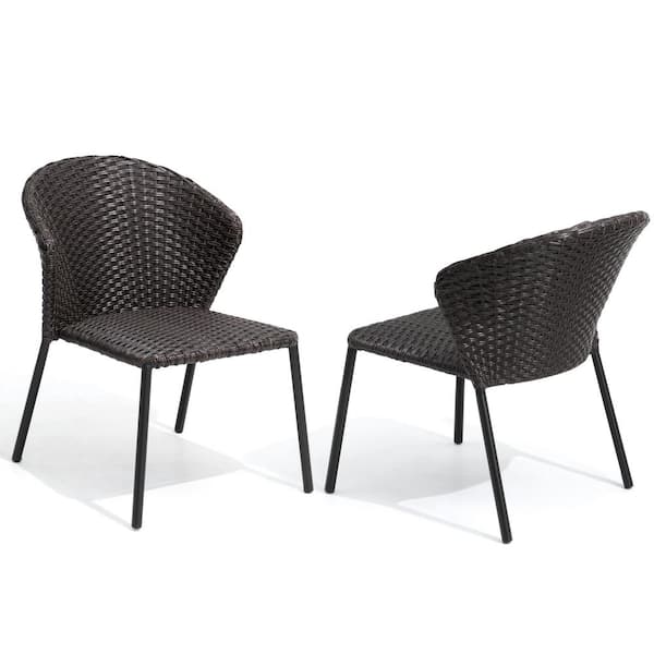 Pellebant Patio Porch Garden PE Rattan Stacking Brown Outdoor Dining Chairs (Set of 2)
