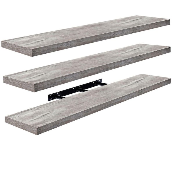 3 Pack Extra Long Floating Shelves for Wall, 47 in. W x 9.25 in. D Gray Wood Decorative Wall Shelf, Wall Mounted Decor