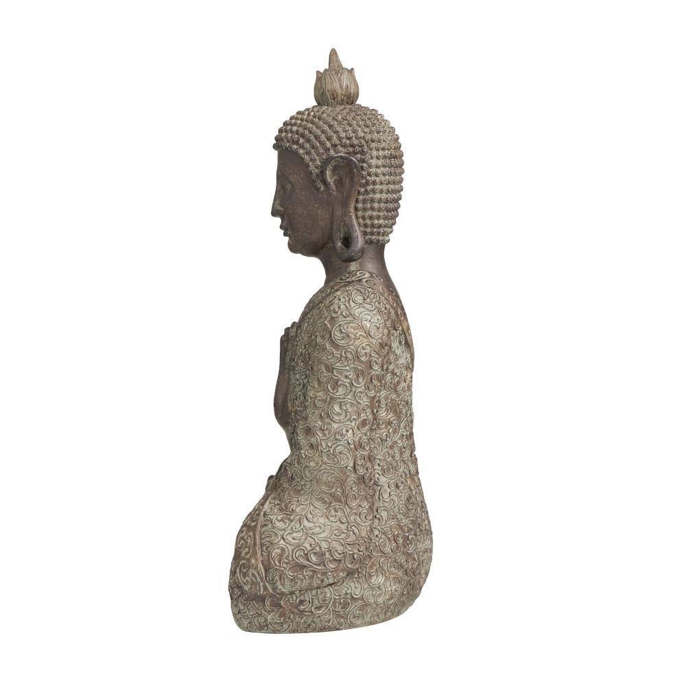 Brown Polystone Meditating Buddha Sculpture with Engraved Carvings