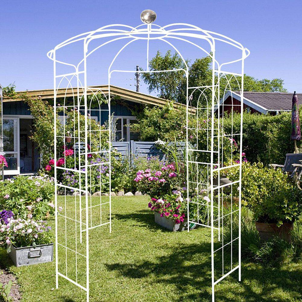 114.20 in. Cream White Metal Garden Arch Iron Garden Arbors Gazebo Birdcage Shape Pergola Pavilion Trellis price history on PriceWatchPro