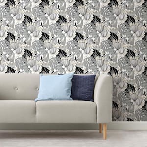 Retro Tropical Leaves Grey and Beige Peel and Stick Wallpaper (Covers 28.29 sq. ft.)
