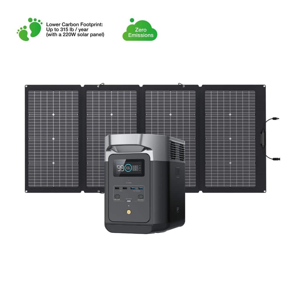 EcoFlow 1800W Output/2700W Peak Solar Generator DELTA 2 Push-Button Start  Battery Generator with 220W Solar Panel, LFP Battery DELTA2-220W - The Home