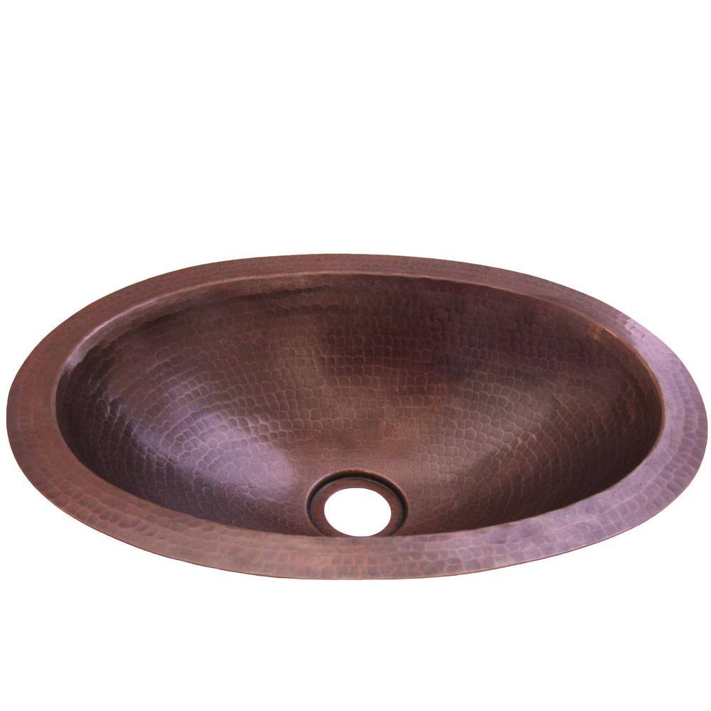 Antique Hammered Copper Oval Undermount Bathroom Sink