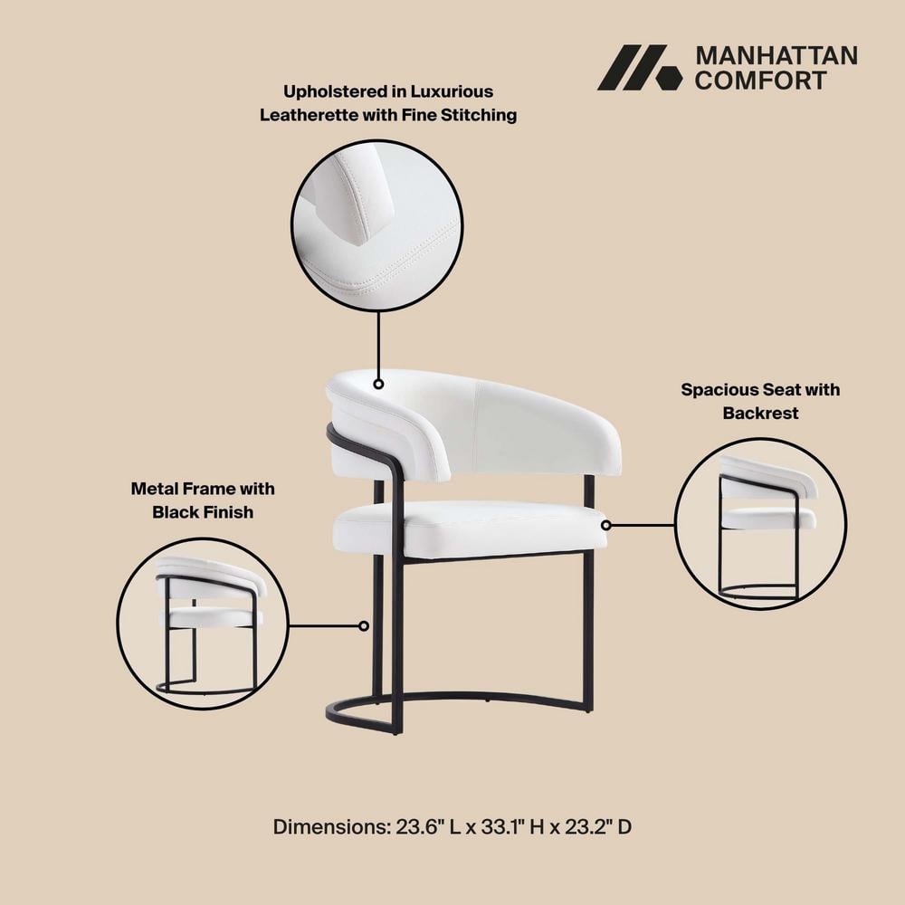 White Faux Leather Upholstered Dining Arm Chair with Metal Frame