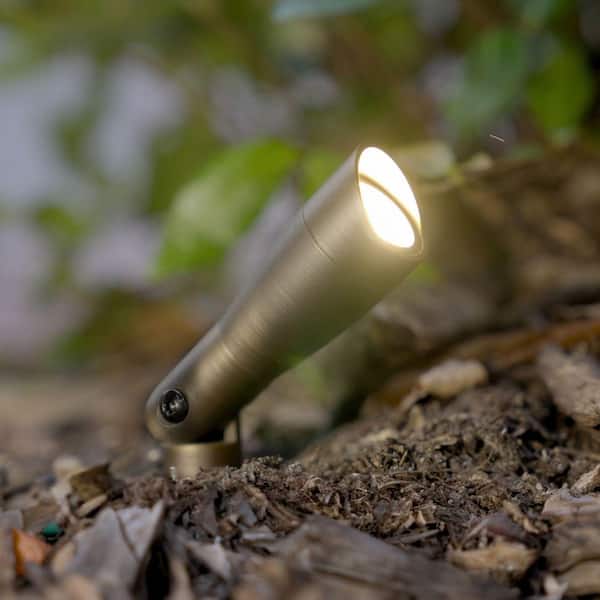 Low Voltage Bronze Hardwired Outdoor Weather Resistant Brass Nano Spotlight Light with 2W Integrated LED Bulb & Stake