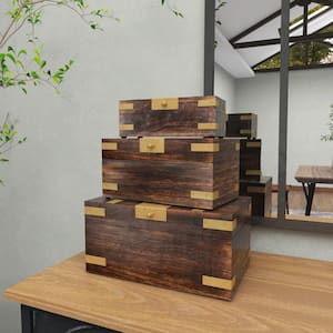 Rectangle Mango Wood Box with Hinged Lid (Set of 3)