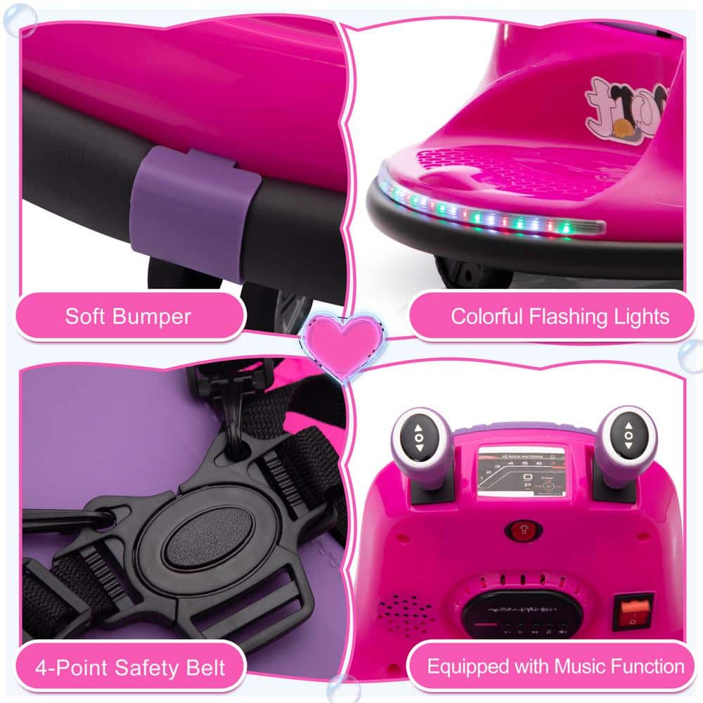 Pink 12-Volt Kids Electric Bumper Car with LED Lights